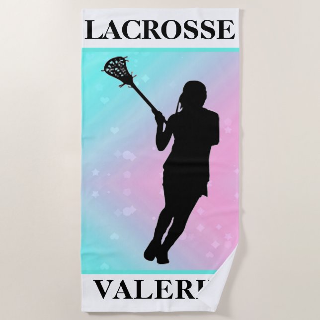 Girls Lacrosse Personalisiert Pastell Strandtuch (Vorderseite)