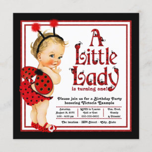 Girls Ladybug 1. Geburtstags-Party Einladung