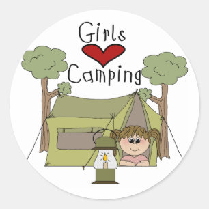 Girls Liebe Camping Runder Aufkleber