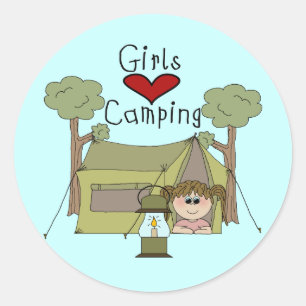 Girls Liebe Camping Runder Aufkleber