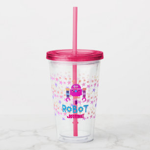 Girls Liebe Robots Rosa Sterne Cartoon trinken Acryltrinkbecher