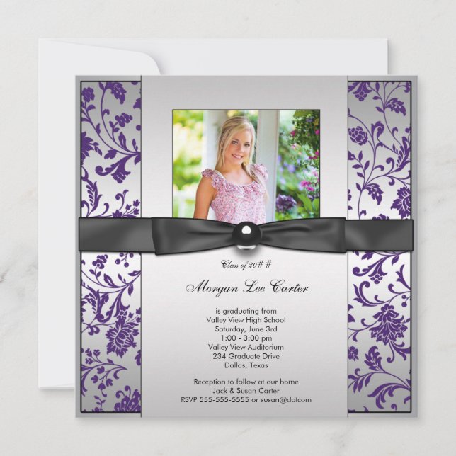 Girls Lila Foto Abschluss Ankündigung (Vorderseite)