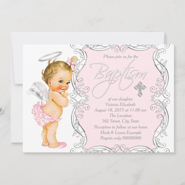 Girls Little Angel Taufe Einladung (Vorderseite)