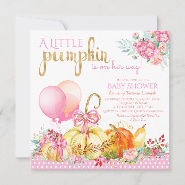 Girls Little Pumpkin Baby Shower Einladungen (Vorderseite)