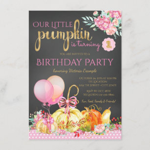Girls Little Pumpkin Chalkboard 1. Geburtstag Einladung