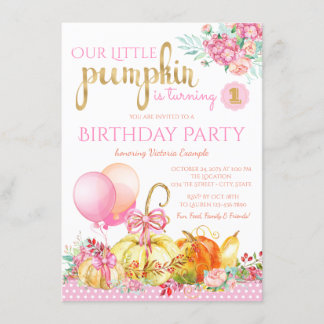 Girls Little Pumpkin Erster Geburtstag Einladung