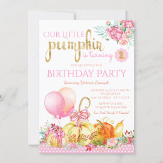 Girls Little Pumpkin Erstgeburtstag Einladungen