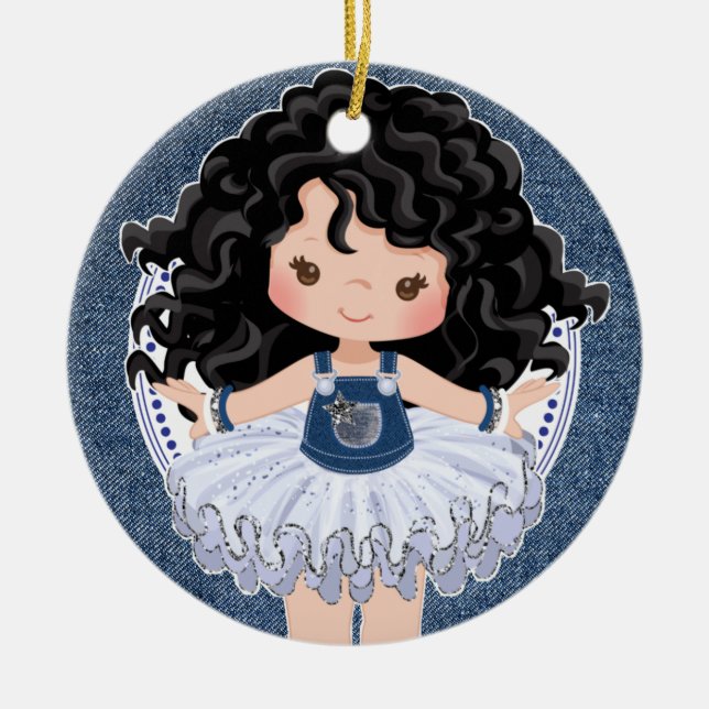 Girls Little Süsse in Denim & Diamonds Weihnachten Keramik Ornament (Vorne)