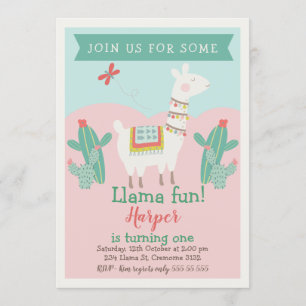 Girls Llama Cactus Birthday Einladung