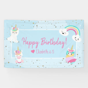 Girls Llamacorn Unicorn Happy Birthday Party Banner