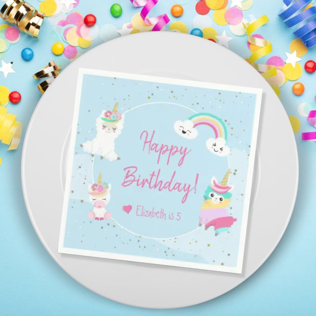 Girls Llamacorn Unicorn Happy Birthday Party Serviette (Von Creator hochgeladen)