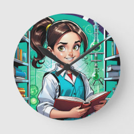 Girls Love Science! Runde Wanduhr
