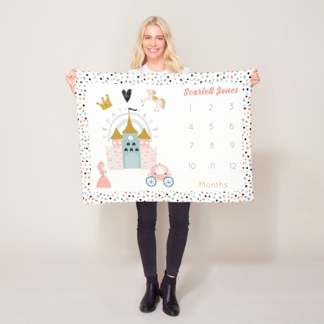 Girls Magical Princess Burg Monthly Meilenstein Fleecedecke (Beispiel)