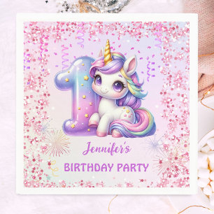 Girls Magical Unicorn 1. Geburtstag Party Serviette