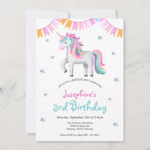 Girls Magical Unicorn 3. Geburtstags-Party Einladung