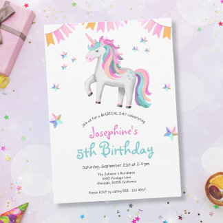 Girls Magical Unicorn Geburtstagsparty Einladung