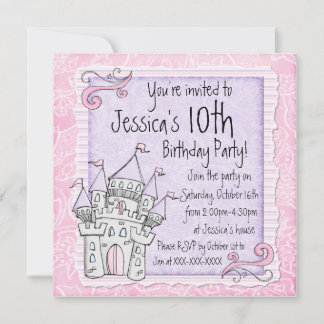 Girls märchenhafte Burg Rosa Geburtstagseinladunge Einladung