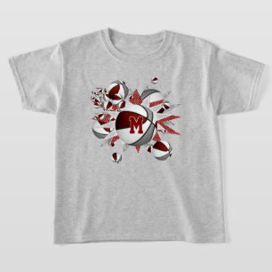 Girl's Maroon graue Basketball und Sterne T-Shirt