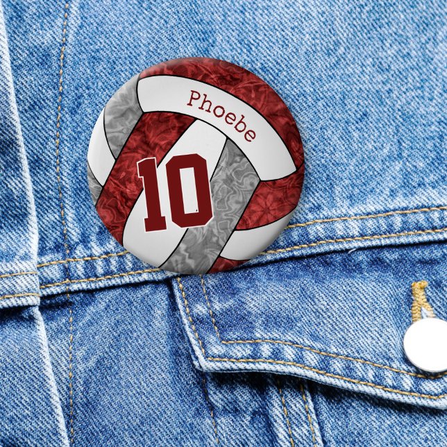 Girls Maroon graue Volleyballmannschaft Farben Button (on denim jacket)