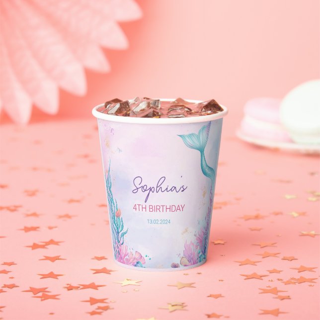 Girls Mermaid Birthday Party Personalisiert Pappbecher (Insitu)