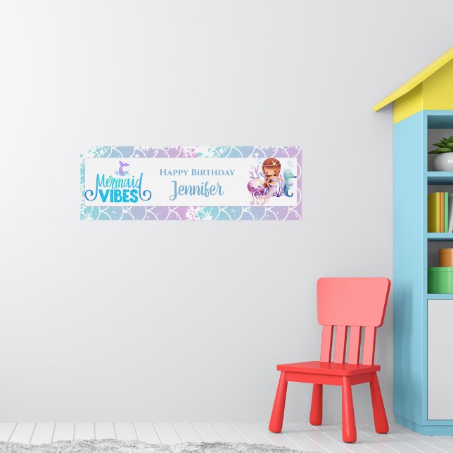 Girls Mermaid Geburtstag Personalisiert Poster (Kinderzimmer 1)
