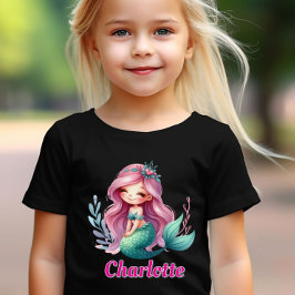 Girls Mermaid individuelle Name schwarz T-Shirt