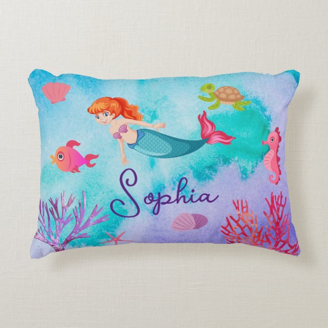 Girls Mermaid Personalisiert Cushion Dekokissen (Vorderseite)