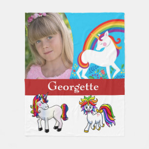 Girls Mit Monogramm Foto Unicorn Fleece Blanket