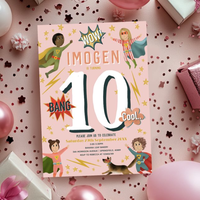 Girls Modern Action Superhero Kindergeburtstag Einladung (Von Creator hochgeladen)