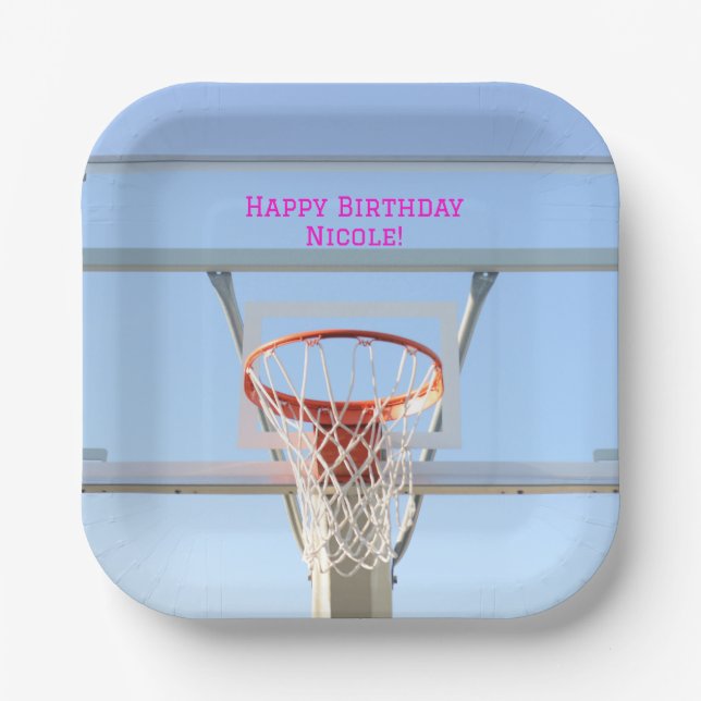 Girls Modern Birthday Party Basketball Pappteller (Vorderseite)