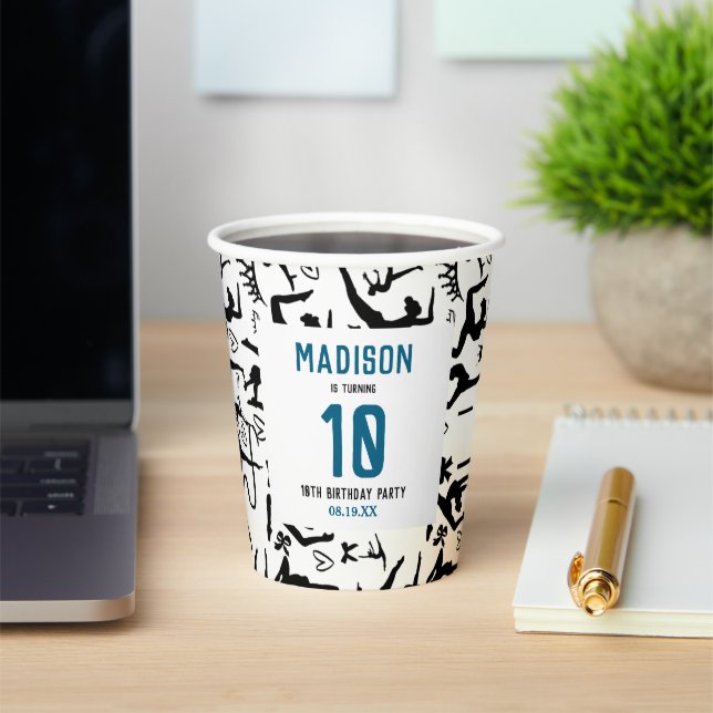 Girls Modern Black Gymnastics Kids 10th Birthday Pappbecher (InSitu)