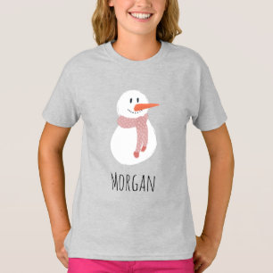 Girls Modern Snowman Winter Family T - Shirt