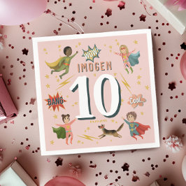 Girls Modernes Comic Pink Superhero Kindergeburtst Serviette