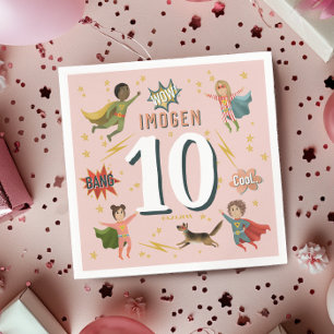 Girls Modernes Comic Pink Superhero Kindergeburtst Serviette