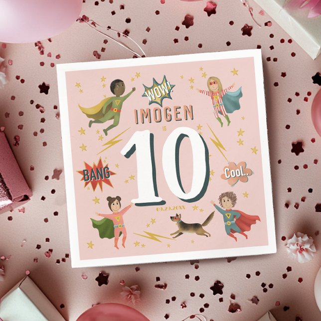 Girls Modernes Comic Pink Superhero Kindergeburtst Serviette (Von Creator hochgeladen)