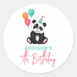 Girls Modernes Party Panda Bear 5th Birthday Runder Aufkleber