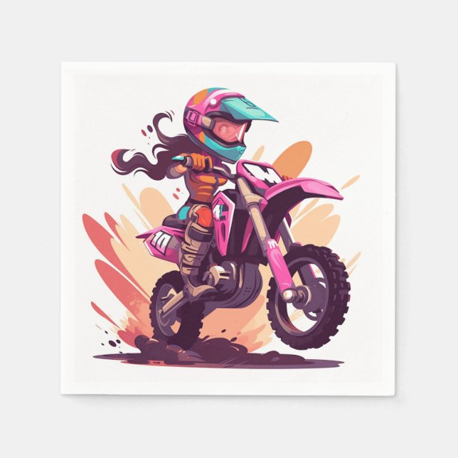 Girls Motocross Party Napkin Serviette (Vorderseite)