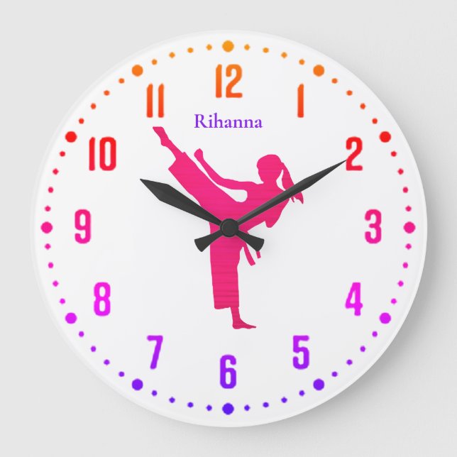 Girls Multicolored Karate Große Wanduhr (Vorderseite)