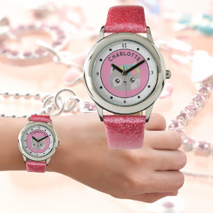 Girls Name Watch Cute Cat Kitten Custom Colors Armbanduhr