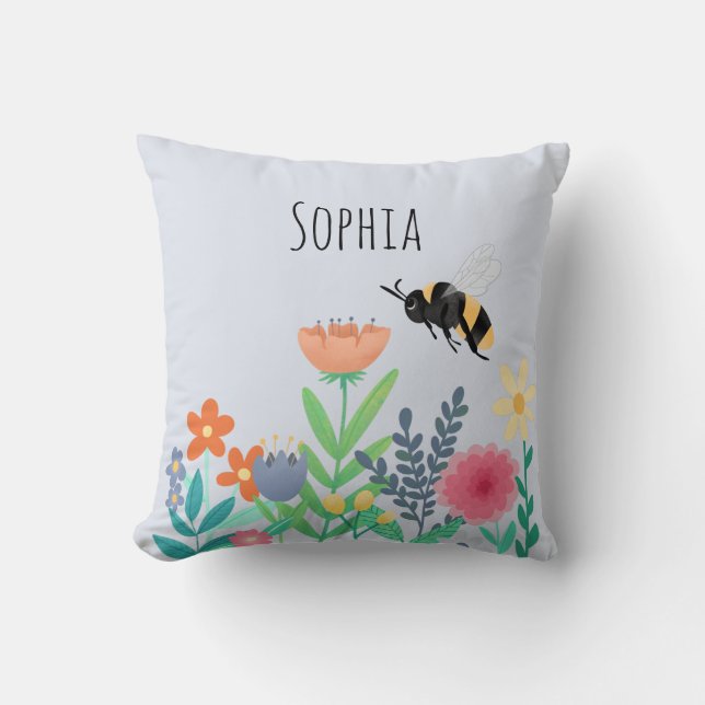 Girls Nature Niedlich Whimsical Bee and Blume Kind Kissen (Vorderseite)