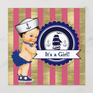 Girls Nautical Baby Dusche Einladung