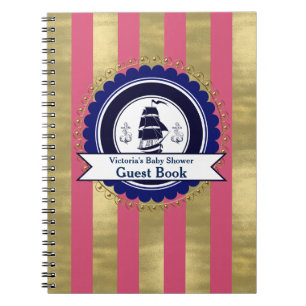 Girls Nautical Pink Blue Baby Shooting Guest Book Notizblock