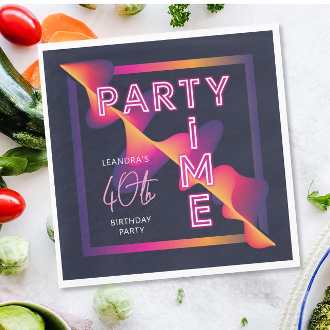 Girls Neon Party Time Birthday Party Serviette (Von Creator hochgeladen)