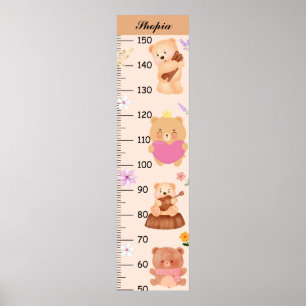 Girls Niedlich Bear Growth Chart Metric Poster