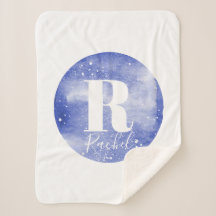 Girls Niedlich Blue Monogram Watercolor Galaxy & N