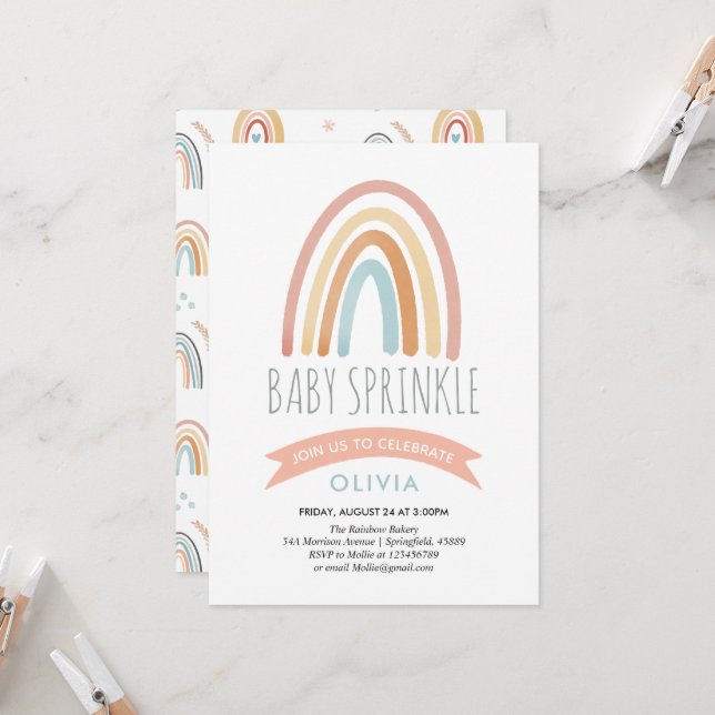 Girls Niedlich Boho Rainbow Baby Sprinkle Einladung (Vorderseite/Rückseite Beispiel)