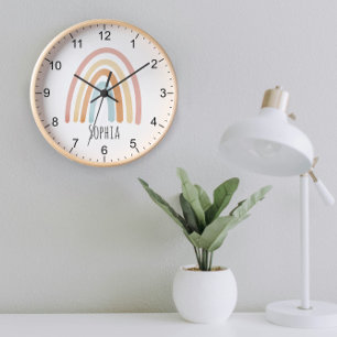 Girls Niedlich Boho Wasserfarbe Regenbogen und Nam Uhr