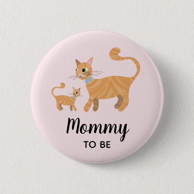 Girls Niedlich Cat Cartoon Mommy to Be Baby Shower Button (Vorderseite)