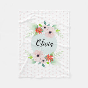 Girls Niedlich Elegante Wasserfarben Blume & Namen Fleecedecke