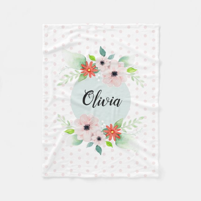 Girls Niedlich Elegante Wasserfarben Blume & Namen Fleecedecke (Vorderseite)